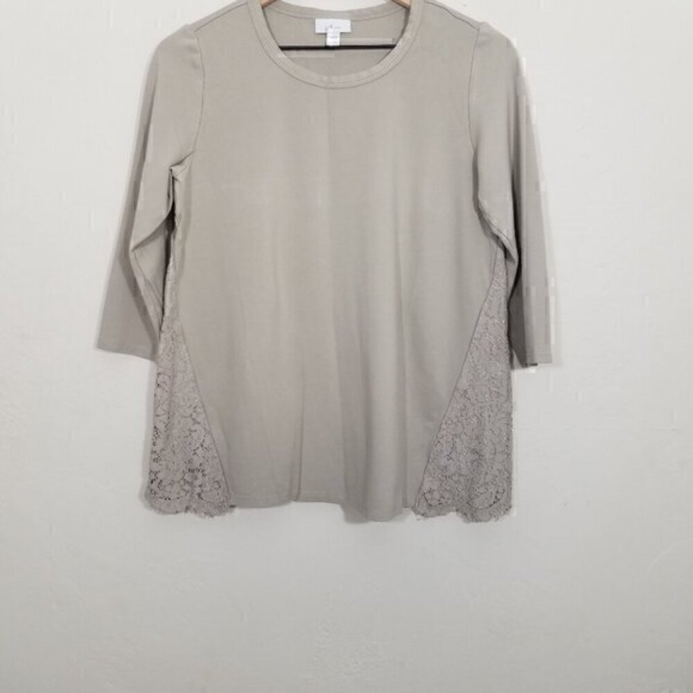 J. Jill Ponte 3/4 Sleeve Lace Overlay Shirt Pullover Top Stretch Black S Petite